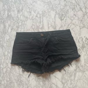 Blank NYC black denim shorts with frayed bottoms